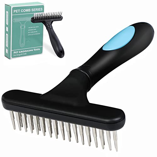 Tsxurepaw Undercoat Rake for Dogs - Pet Grooming Brush Cat Brush with Double Row of Teeth - Dog Grooming Rake Dematting Comb - Deshedding Brush for Long Hair Pet, Remove Tangled Hair