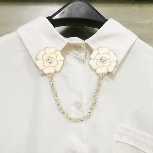 Image of uxcell Rose Sweater Clips Retro Cardigan Collar Clips with Chain Shirt Clips Shawl Clips Clothes Clip