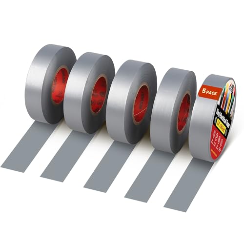 Image of RED WOLF 5 Pack Grey Electrical Tape 3 /4 Inch x 66 Ft Industrial Grade UL /CSA Listed 7 Mil Thick Flame Retardant High Temp Waterproof Electrical PVC Tape Electric Super Vinyl Rated 600V