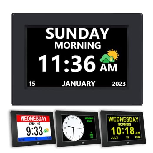 DST Digital Clock with Date and Day of Week for Elderly-12 Alarms Medication Reminder Dementia Alzheimers Clock Calendar with Extra Large Display (7 inch Black)
