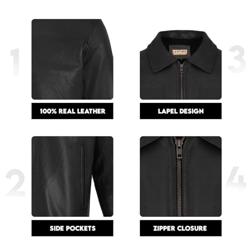 Image of Classic Polo Collar Leather Jacket Men-Work Jackets Turndown Collar Business Casual