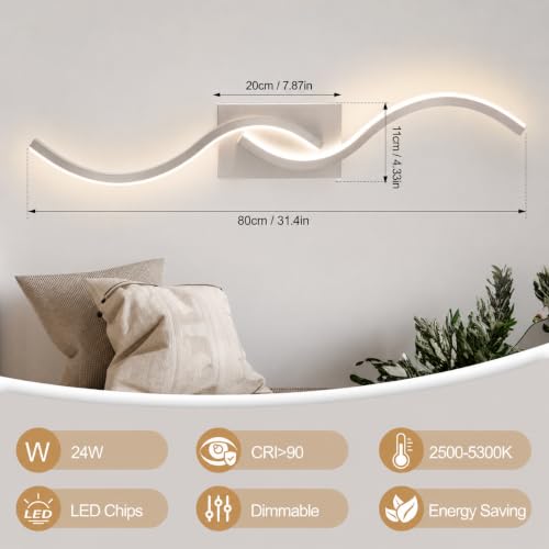 Image of Modern Wall Sconce Set of 2, 31.5 Inch 5CCT Dimmable LED Vanity Light Fixture, Satin Nickel Hardwired 2500K-5300K Wall Lamp, Indoor Bathroom Light Over Mirror for Bedroom Living Room Hallway