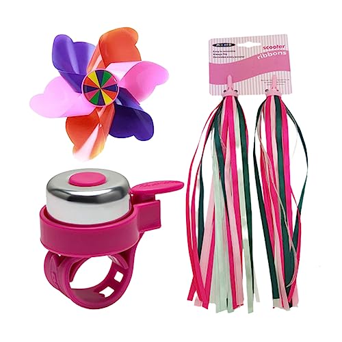 Abaodam 3Pcs Pink Bike Accessories Set Creative Handlebar Streamers Bell and Windmill for Bicycles Scooters Tassels for Fun Riding Experience