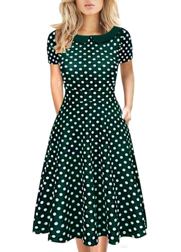 Image of Women's Elegant Vintage Dresses Knee Length Casual Floral Print Work Party Peter Pan Collar A-Line Dress with Pockets 978