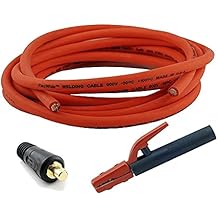 WeldingCity 10-ft 1 -AWG الولايات المتحدة الأمريكية كابل اللحام الثقيل باللون البرتقالي الأحمر مع حامل كهربائي من Stick Stinger و Twistlock من نوع Dinse لسحب اللحام