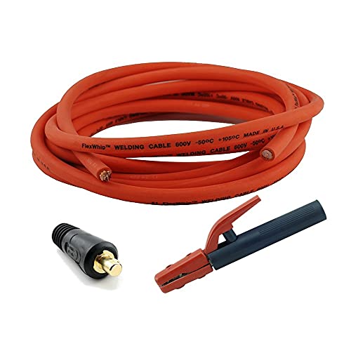 WeldingCity 10-ft 2-AWG USA-made Welding Cable (Orange Red) with Stick Electrode Holder Stinger and Dinse-type Twistlock Connector Plug for Welder Whip Lead
