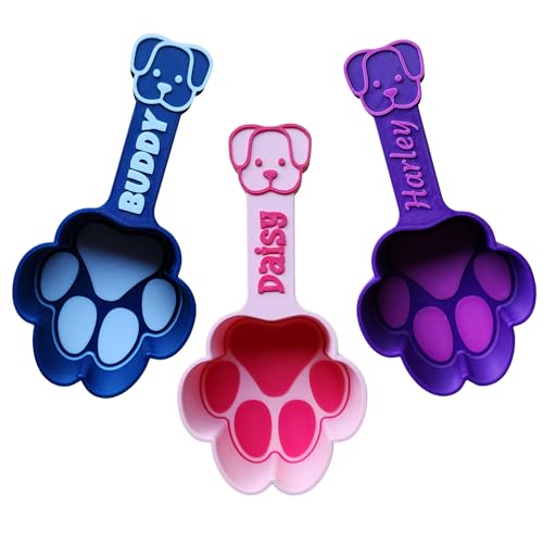 Personalized Dog Food Scoop, Paw Print Pet Food Measuring Cup with Pup Face Handle and Name, Kibble Scoop (5.33 oz – 2/3 Cup)