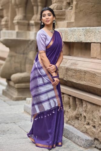 Image of Women's Cotton Woven Soft Sarees With Attach Blouse Piece.