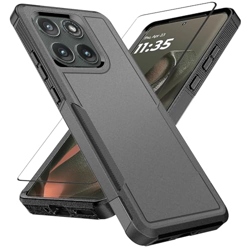 for Motorola Moto Edge 2025 Case with Tempered Glass Screen Protector Heavy Duty Drop Protection,Full Body Rugged Shockproof Dustproof Protective Phone Cover Military Bumper Tough, Black