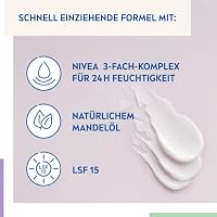 NIVEA Reichhaltige Tagespflege 24h Feuchtigkeit (50 ml), Gesichtscreme für trockene Haut mit LSF 15, feuchtigkeitsspendende Tagescreme mit natürlichem Mandelöl (Packung mit 3) – Ansicht 2