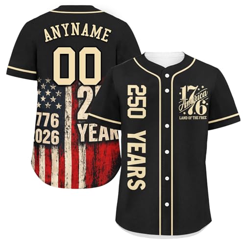 Jersey personalizado de béisbol Aniversario 250 años América, nombre y número patriótico 1776-2016, camiseta de softbol miniatura 1