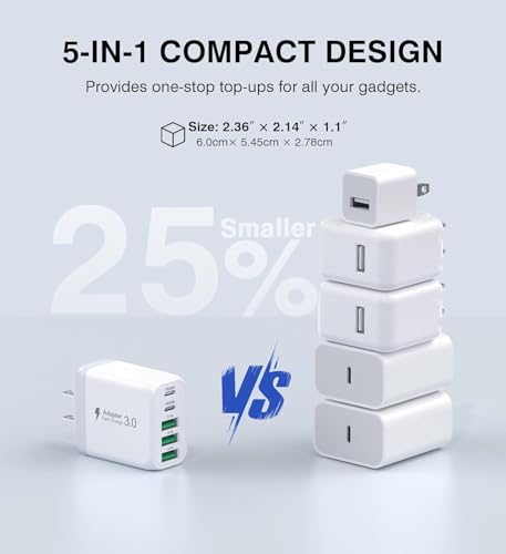 Image of 50W USB C Wall Charger Block, 2Pack 5-Port C Charger Fast Charging Block PD Power Adapter+QC Multiport Type C Box Brick Cube USB A Wall Plug for iPhone 15 /16 /17 Pro Max Plus, iPad,Galaxy S24 /S23