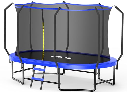 ORCC 8 x 13 FT Oval Outdoor Trampoline with Safety Net - Recreational Gymnastics Trampoline for Kids, 1200LBS Capacity