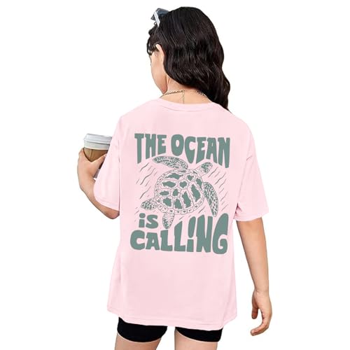 Girls Graphic Tees Kids Funny Beach Tshirt Sea Turtle Shirt The Ocean is Calling Shirts Vacation Cute Summer Tops