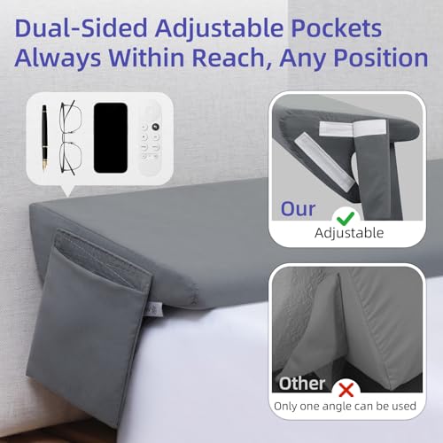 Image of Vekkia Queen Bed Wedge Pillow for Headboard Gap, Mattress Gap Filler Pillow to Cover 0-6 inch Gap, Bed Wedge Gap Filler with High-Density Foam, Removable Washable Cover, Gray, 60 inchx10 inchx8.5 inch