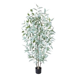 5FT Artificial Ficus Tree,Large Fake Plants with Pot,Faux Floor Plant with White Leave Fake,Artificial Plants Indoor for Home Office Decor