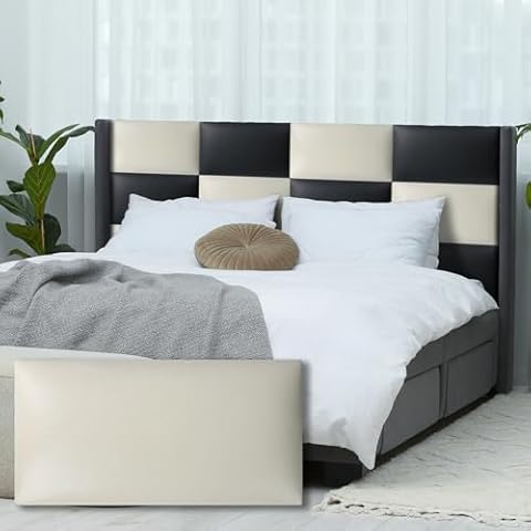 WAPANE Peel and Stick Headboard Upholstered Wall Panels Pack of Panels 3D Anti-Collision Wall Padding Wall Mounted headboard Soundproof Wall Panels, White, 6 PCS Cover