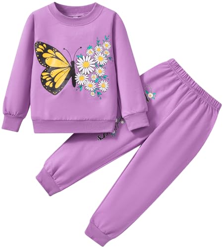 Image of Little Girls 2 Piece Outfits Ruffle Sleeve Unicorn Sweatshirts Top and Leggings Set School Outfits Kids Clothing Set