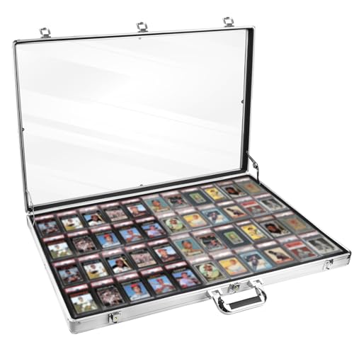 Silver Large 34x22 Aluminum Show Card Display Case Lockable Trading Card Display Case with Handle Sports Card/TCG/Jewelry Display Box Silver