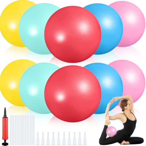 Image of Aoriher 10 Pack 9 Inch Small Pilates Ball Bulk Mini Exercise Ball Portable Non-Slip Workout Yoga Balls with Air Pump for Stability, Barre, Fitness, Balance, Physical &Core, Gym Home Office Use