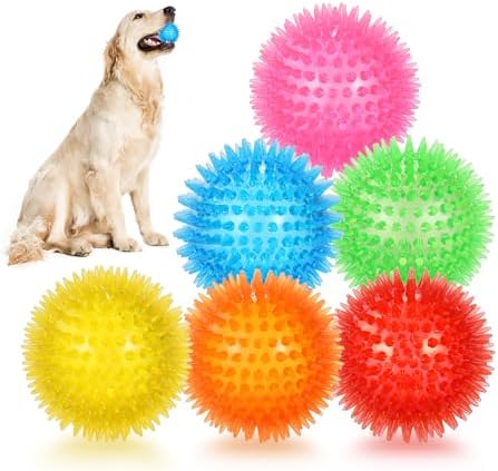 Petizer 6er-Pack 6,5 cm Quietschball für Hunde - Stachelige Kau- und Poolspielzeug, schwimmfähiges TPR-Gummi für Apportieren, Zahnreinigung, Langeweile-Linderung - Kleine und Mittl