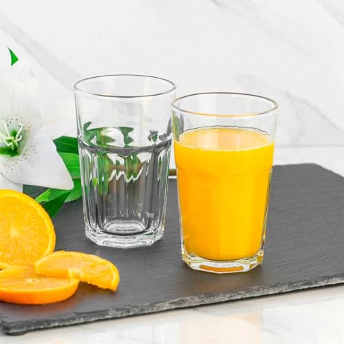 Image of 300 ML Highball Glass Set of 6 Large Drinking Glasses Heavy Base Tumblers for Water, Juice and Cocktails, Iced Tea, Milkshake, Coke,Home, Everyday Use-Dishwasher Safe (Rock 300ML, Set of 6)