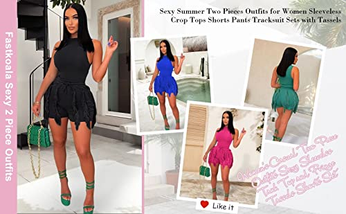 Fastkoala Women's Two Piece Outfits Casual Sleeveless Tracksuits Sets Sexy Crop Tops Summer Shorts Sweatsuits With Tassel White Xl #TOP3