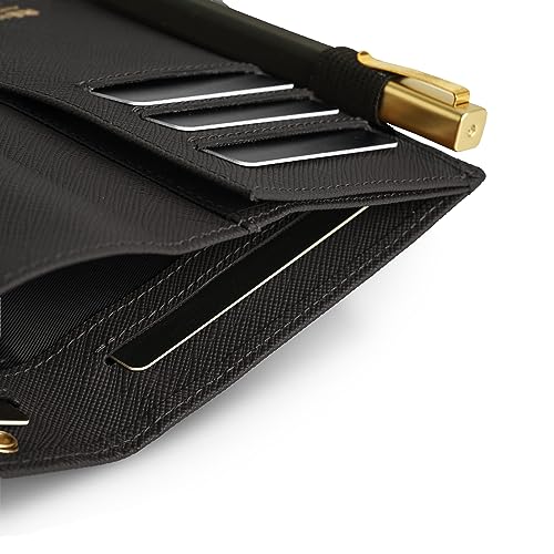 Passport Holder Wallet, Genuine Leather Travel Wallet with RFID Blocking for Men & Women / W6 (Black Saffiano)3