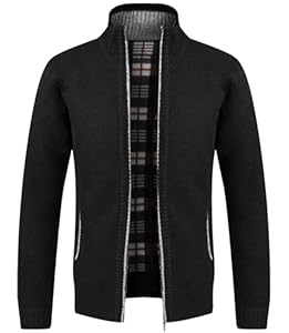 GLESTORE Strickjacke Herren Trachtenjacke Cardigan Fleecejacke Strickjacken für Herren Strickfleecejacke Schwarz L