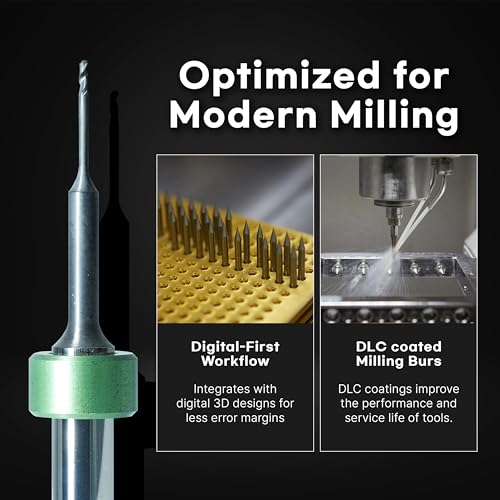 Image of DLC-Coated Milling Burs (Φ1mm) - Compatible with IVOCLAR PM7 CAD /CAM Systems, for PMMA, PEEK, Wax - 6mm Shank, Carbide Endmill