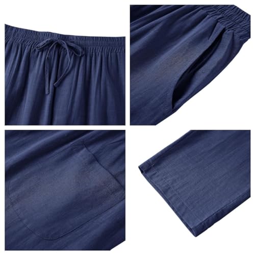 Image of PASLTER Mens Cotton Linen Pants Casual Summer Beach Pants Dress Trousers