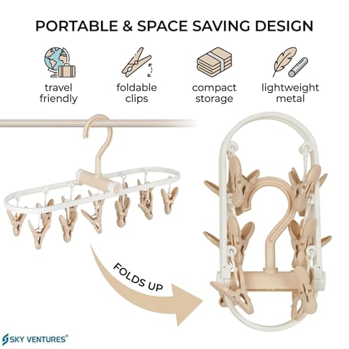 Image of Cloth Drying Hanger 12 Clips,360 Degree Portable and Foldable Clips,Baby Clothes, Clothes Drying Stand,Indoor Clothes, Space Saving, Travel Safe