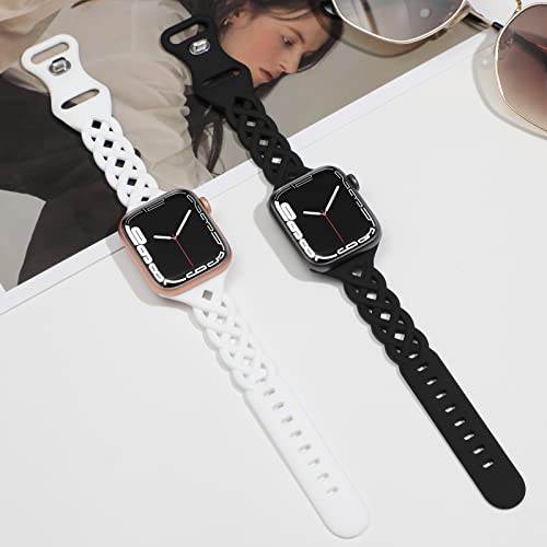Image of Braided Silicone Bands Compatible with Apple Watch Women Slim Thin Narrow | Breathable Hollow-out Bands for iWatch Ultra 2 /3 SE 3 Series 11 /10 /9 /8 /7 /6 /5 /4 /3 /2 /1 38mm 40mm 41mm 42mm 44mm 45mm 46mm 49mm