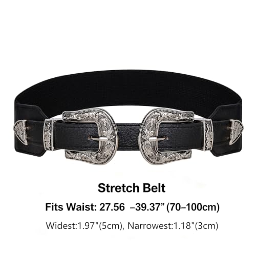 Image of Dubulle Womens Belt Chain Leather Belts Vintage Western Adjustable Elastic Double Buckle for Cowboy Pant Dress