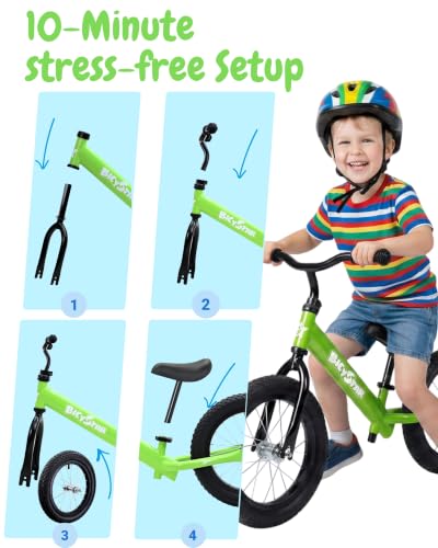 Image of bicystar 14 Inch Balance Bike for Kids 3-5, Air Rubber Tires, Pink