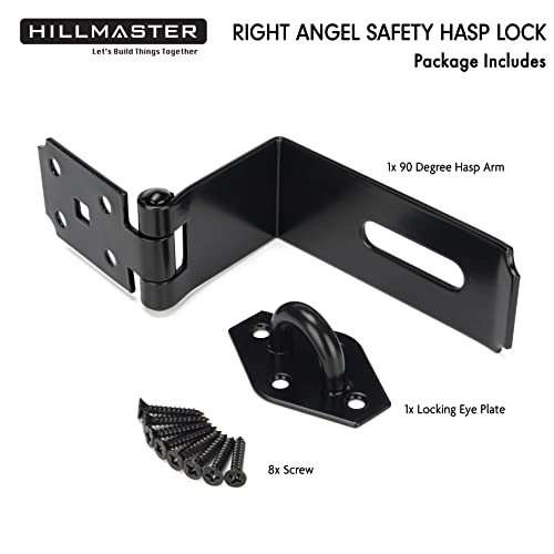 Hillmaster Door Hasp Latch 90 Degree, 7-3/4" Extra Thick Heavy Duty Steel Safety Gate Door Lock Padlock Clasp Hasp Lock Latch For Fence Gate Barn Door Shed Closet Cabinet, Black Finish #TOP4