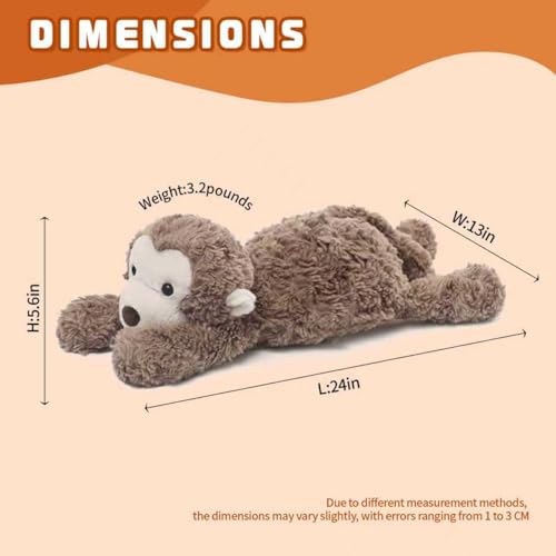 24" 3.2 Pounds Monkey Cute Weighted Stuffed Animals,Sensory Comfort Plush Throw Pillow Toy,Monkey Plush Toys for Stress Relief, Kawaii Plushies Hugging Toy Stuffed Monkey Gifts for Kids & Adults. — view 2