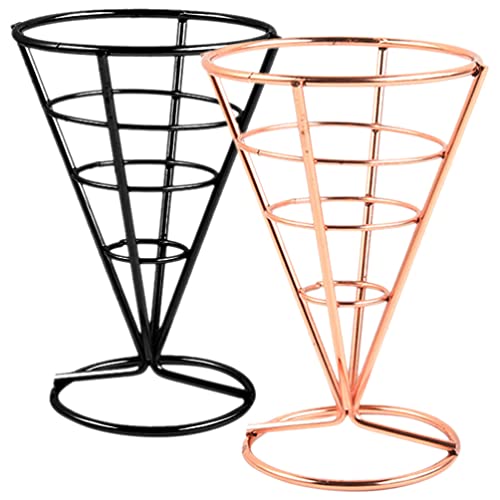 Kichvoe 2pcs French Fries Holder Sturdy Stainless Steel Snack Basket for Appetizers Hollow Design Fry Cone Stand for Restaurants Cafes and Home Use