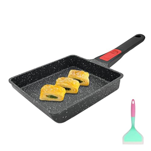 AIKENBBKK Tamagoyaki Pan, Japanese Omelette Pan Nonstick, Japanese Egg Pan, Square Egg Pan, Induction-Ready, Detachable Handle, with Silicone Spatula, PFAS & PFOA-Free, Oven Safe, Black, 7.5” x 6.3”