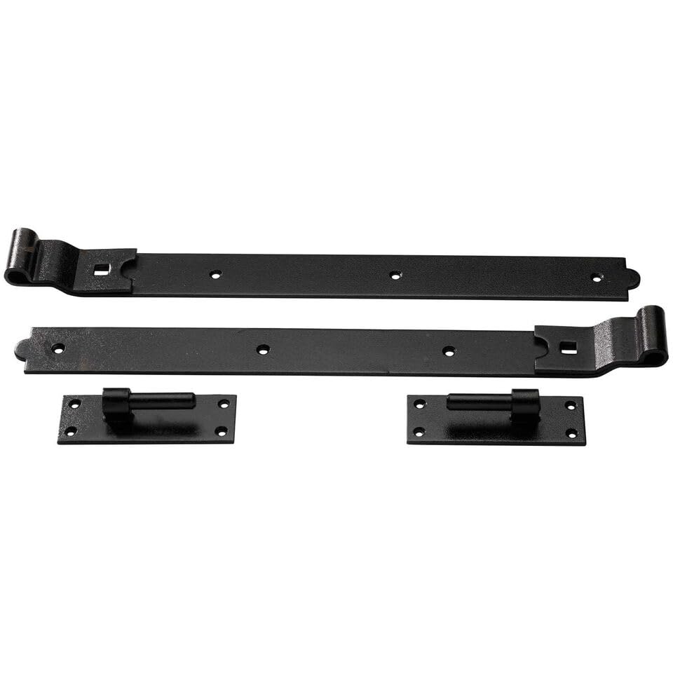 Heavy Duty Cranked Hook and Bands Gate Hinges Garden Shed Galvanised or Black (Black, 30" (750MM))
