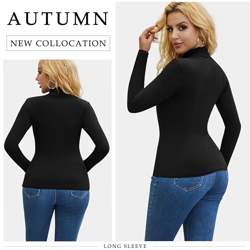 5 Piece Women's T-Shirts Turtleneck Long Sleeve Tops High Neck Fitted Layering Warm Base Fall Winter Basic Tees2