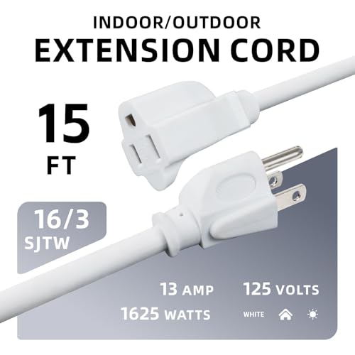 Image of EP 15FT Outdoor Extension Cord, 16 /3 SJTW Heavy Duty White 2PK, ETL Listed