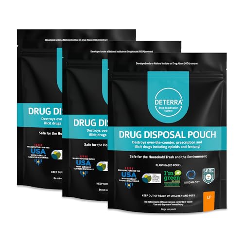 Drug Deactivation Disposal System - Deterra Safe Medication Pill and Liquid Destroyer - Large Pouch Disposes 90 Pills 12 oz or 12 Patches (3-Pack)