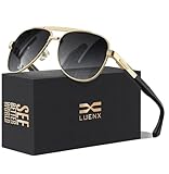 LUENX Sunglasses for Men Women Polarized Shades Driving UV 400 Protection Fashion 60mm -Gradient Black Lens Gold Metal Frame