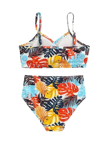 Image of WDIRARA Girl's 2 Piece Swimsuits Summer Tropical Print Boho Swimwear Set Backless Sport Swimsuit