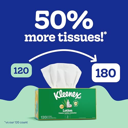 Image of Kleenex Lotion Facial Tissues with Coconut Oil, 6 Flat Boxes, 180 Tissues Per Box, 3-Ply