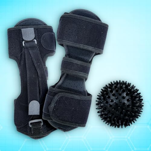 Image of Plantar Fasciitis Night Splint for Women & Men - Soft Adjustable Foot Brace for Heel and Arch Pain Relief - Includes Massage Ball