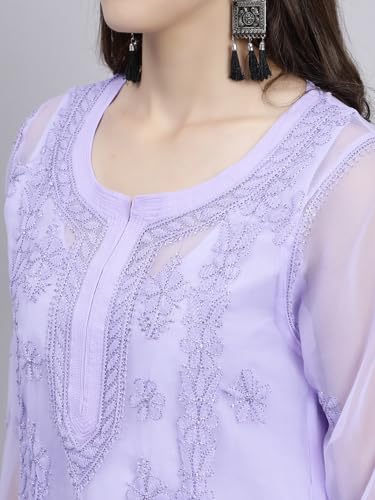 Image of Seva Chikan Hand Embroidered Lucknowi Chikankari Georgette Kurta with Inner Slip for Women SCL4431