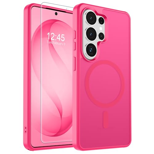 Image of SUPFINE Magnetic for Samsung Galaxy S26 Ultra Case with Screen Protector, (Built-in Magnets) (Military Grade Drop Protection) Slim Translucent Shockproof Phone Case,Hot Pink
