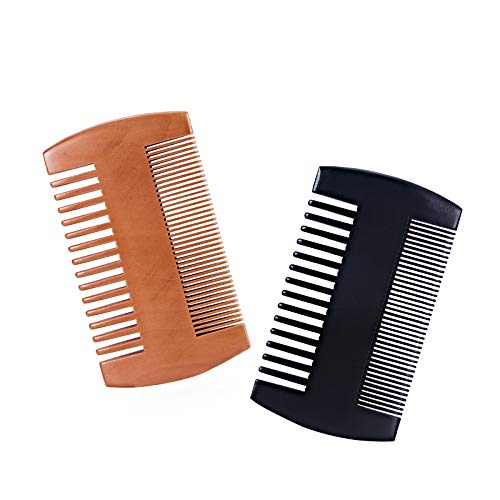 SELRSUF 2 Colors Mustache Comb Set with Leather Case Pocket Sized Wooden Beard Grooming Kit with Fine & Coarse Dual Action Teeth Works Perfectly with Beard Oil and Balm
